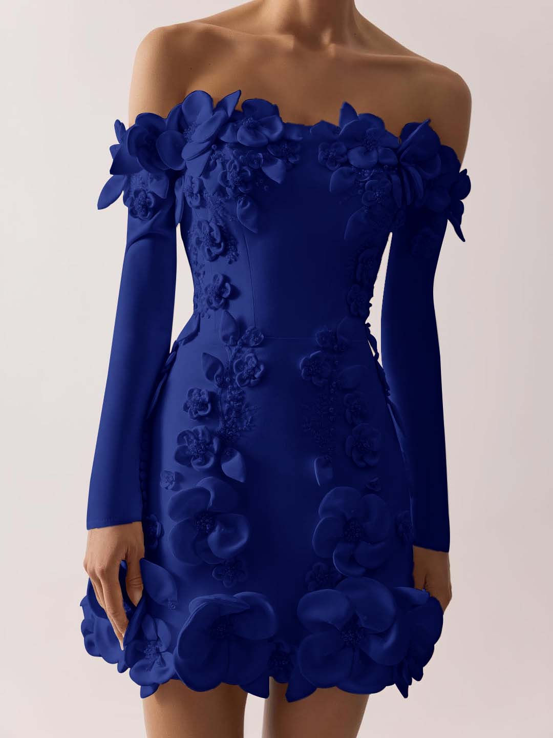 Off the Shoulder Long Sleeves Short Prom Dress With Appliques BMBRIDE