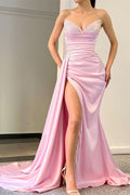 Sleeveless Mermaid Evening Sequins Sweetheart Prom Dress with Split Detail BM bride