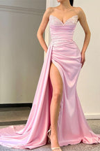 Sleeveless Mermaid Evening Sequins Sweetheart Prom Dress with Split Detail BM bride