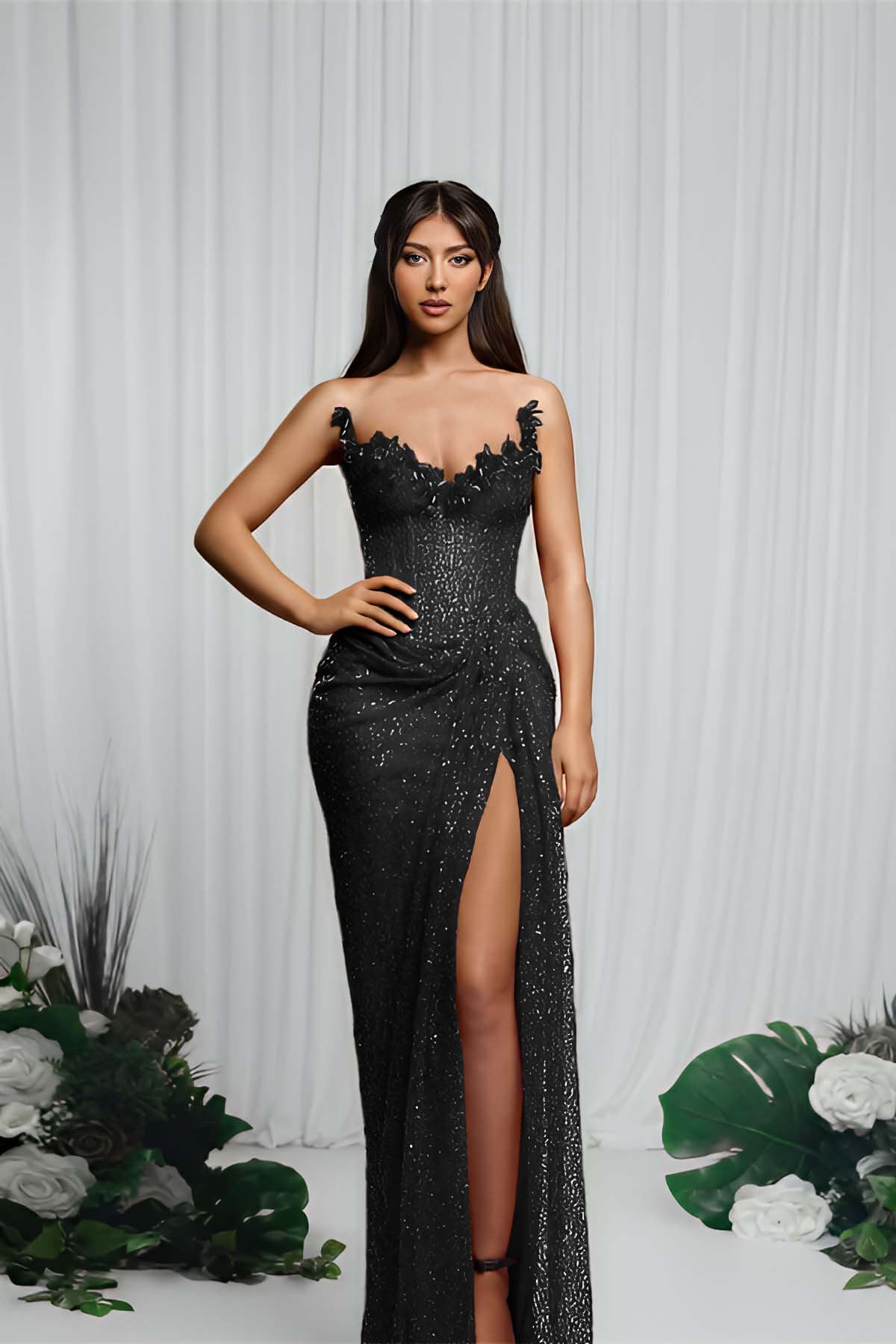 Strapless Sleeveless Mermaid Prom Dress With High Split Pleated BMBRIDE