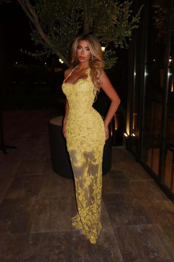 Halter Sleeveless Long Mermaid Prom Dress With Lace Embroidery BMBRIDE