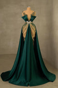 Heavy Emerald Green Mermaid Prom Dress Spaghetti Strap with Sleeveless Long BM bride
