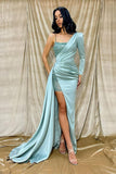Light Green One-Shoulder Mermaid Evening Dress with Sequin Front Split BM bride