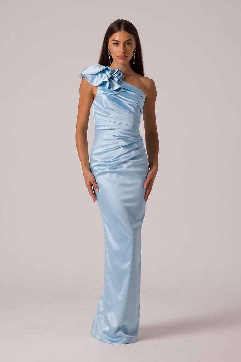 One Shoulder Sleeveless Long Mermaid Prom Dress With Pleated