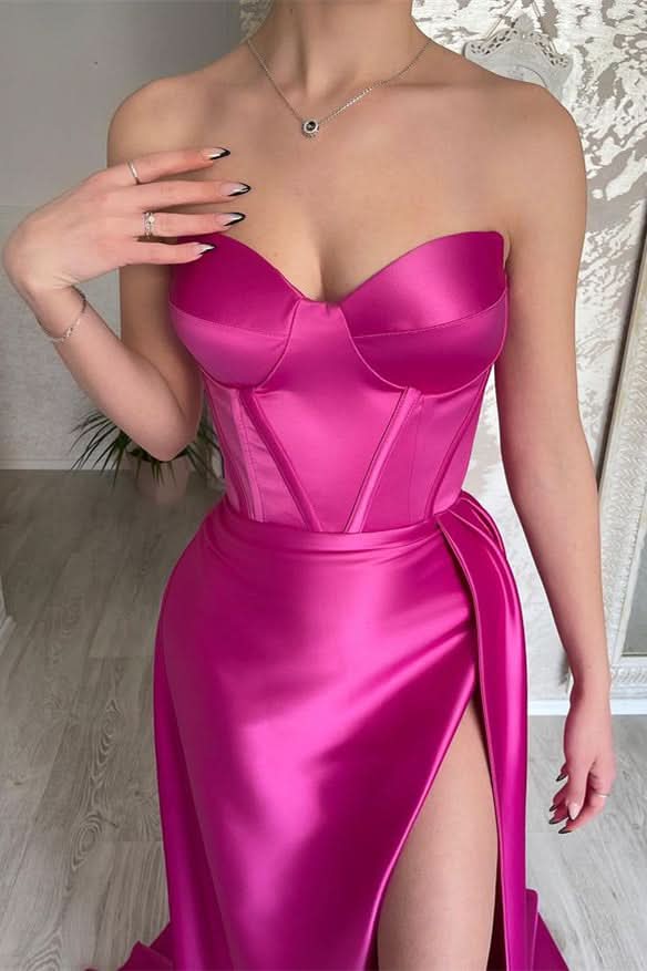 Elegant Hot Pink Sweetheart Sleeveless Prom Dress with Split BM bride