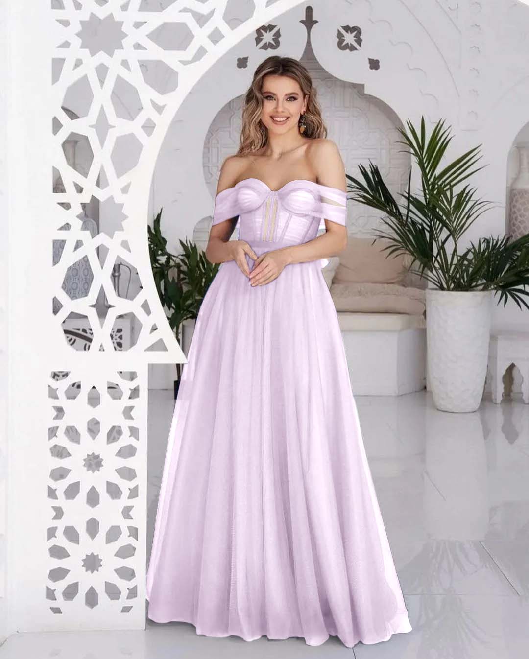 Stunning Tulle Off the Shoulder Sweetheart Strapless Royal Blue Prom Dress BMBRIDE