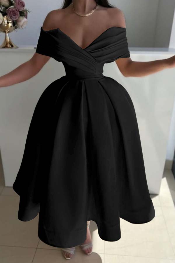 Off the Shoulder Sleeveless A Line Prom Dress With Pleated BMBRIDE