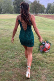 Chic Dark Green Lace Bodycon Short Homecoming Dress BM bride