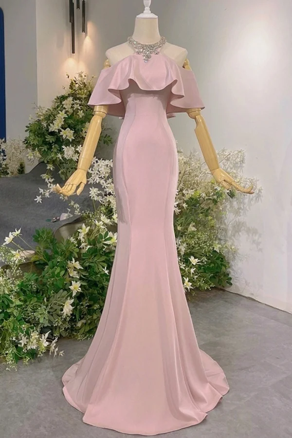 Sleeveless Off the Shoulder Long Mermaid Prom Dress With Pleated BMBRIDE
