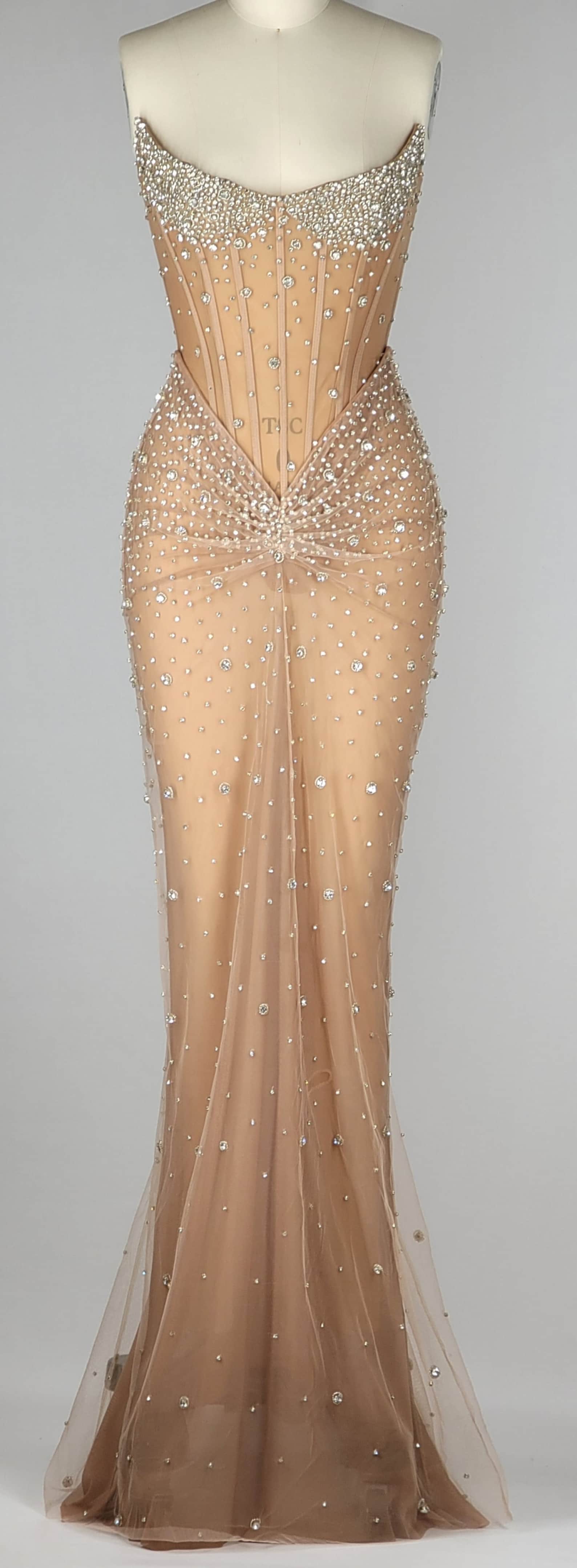 Luxurious Mermaid Crystal Beaded Hand-Embroidered Corset Prom Dress BM bride