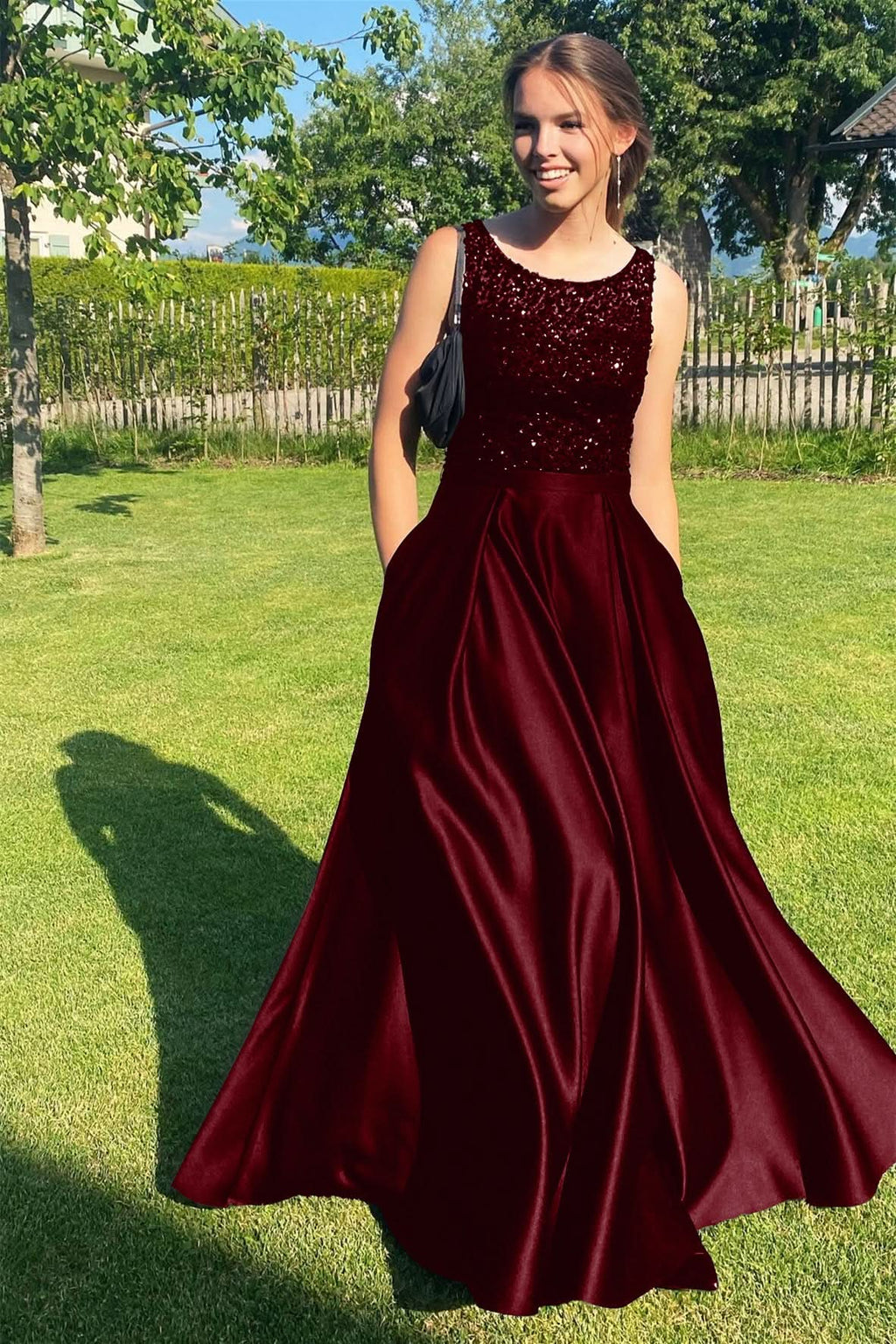 Elegant Black Sleeveless Jewel Mermaid Sequins Long Prom Dress Online BM bride