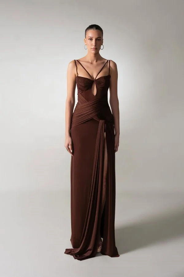 Spaghetti Strap Sleeveless Long Mermaid Prom Dress With Pleated BMBRIDE