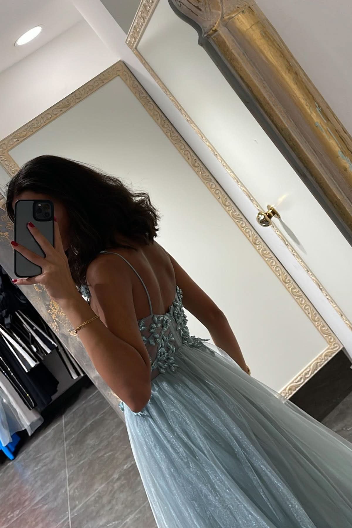 Elegant Spaghetti-Strap Mermaid Prom Dress with Appliques and Beadings BM bride