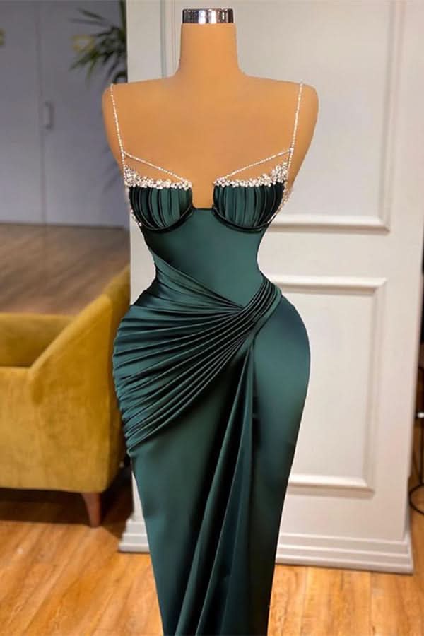 Dark Green Spaghetti-Straps Mermaid Prom Dress BM bride