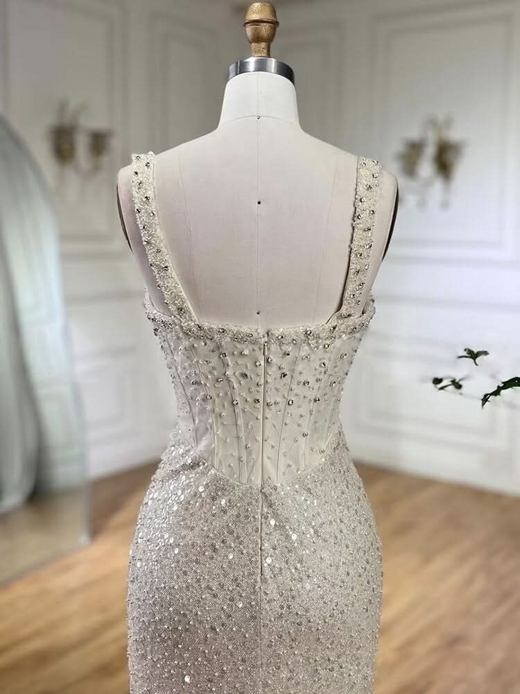 Gorgeous Beaded Sequin Mermaid Prom Dress with High Slit BM bride