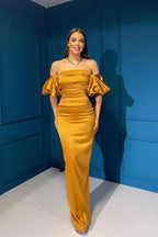 Elegant Off-the-Shoulder Bubble Sleeve Mermaid Evening Dress BM bride