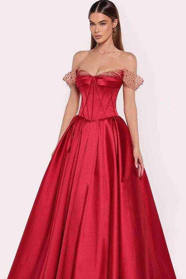 Off the Shoulder Sleeveless Strapless Long Prom Dress With Sequins