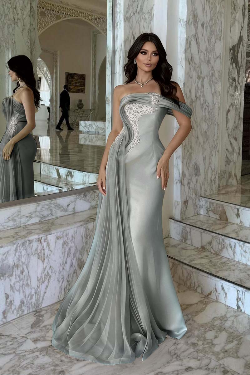 One Shoulder Sleeveless Long Mermaid Prom Dress With Beading BMBRIDE
