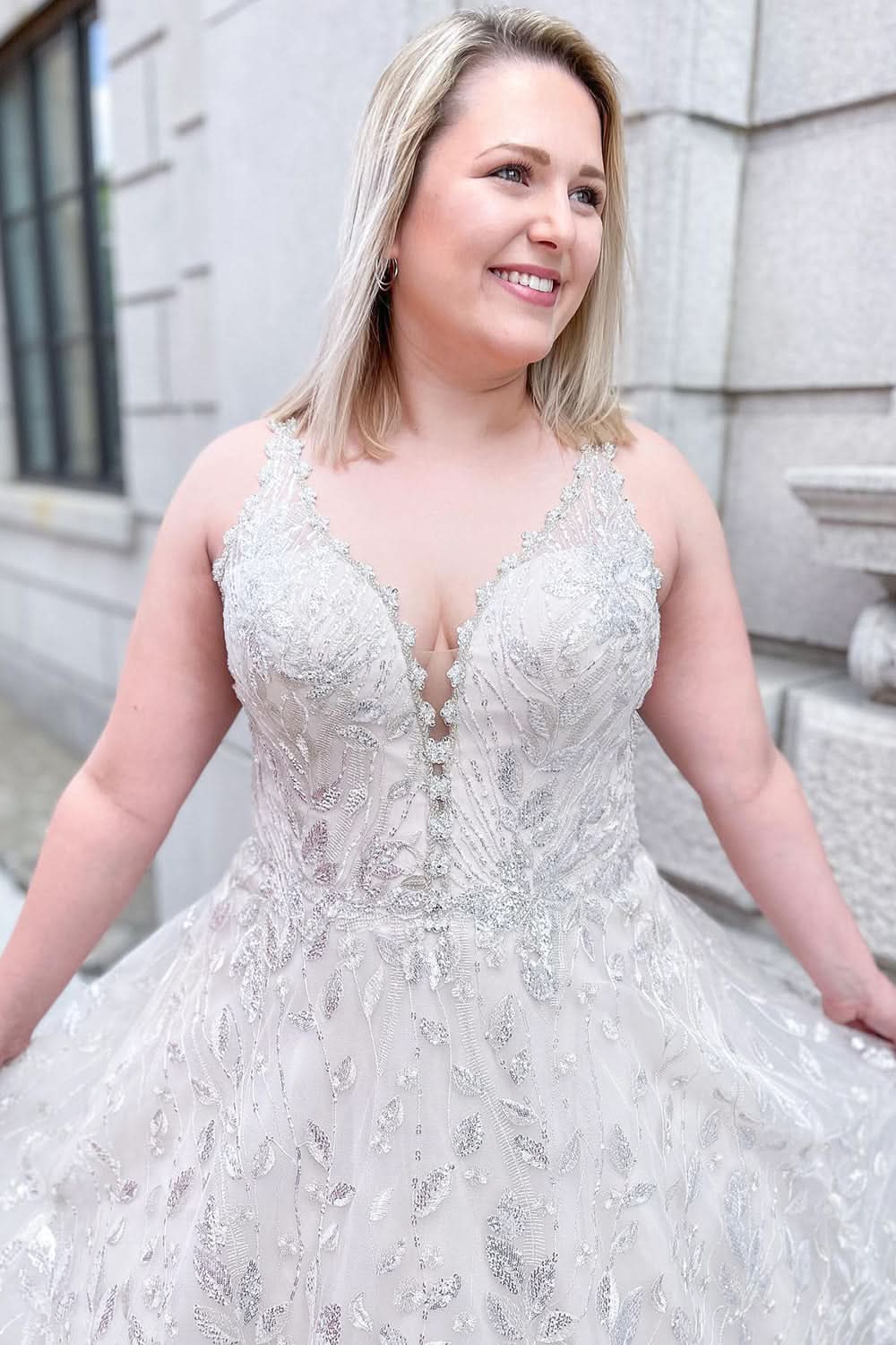 Gorgeous Sweetheart Wide Strap Lace Wedding Dress with Tulle A-Line BM bride