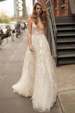 V-Neck Tulle Applique Wedding Dress BM bride