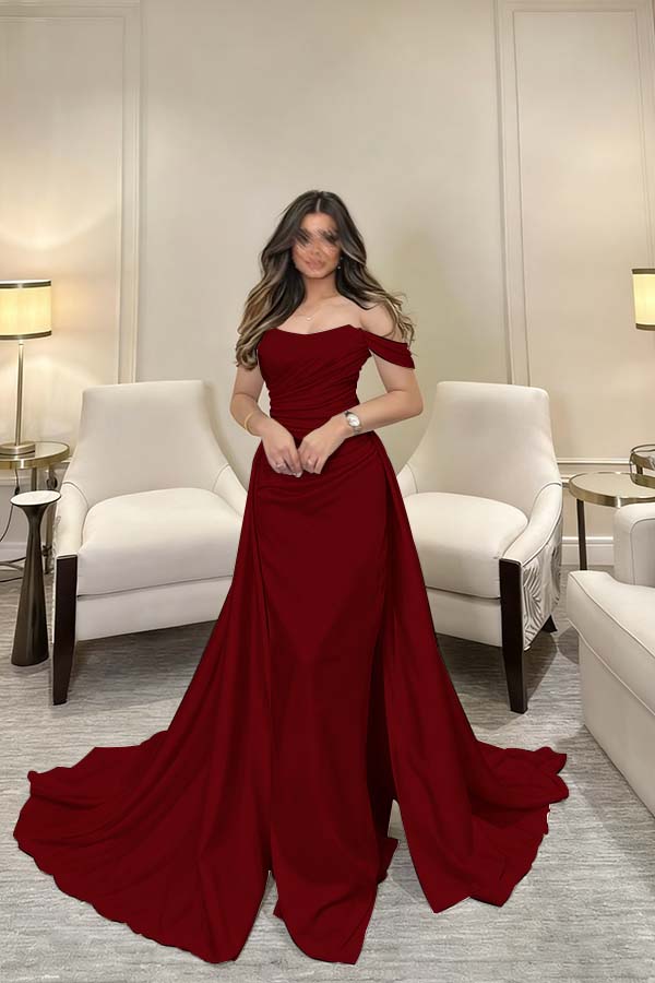 Off The Shoulder Sleeveless Long Mermaid Prom Dress With Pleated BMBRIDE