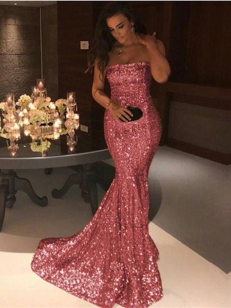 Strapless Sequins Mermaid Evening Dress BM bride