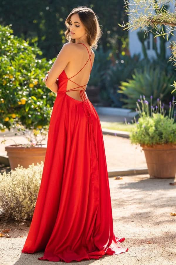 Red Spaghetti Strap Long Mermaid Evening Dress with Split BM bride