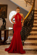 Halter Sleeveless Long Mermaid Prom Dress With Ruffles Pleated