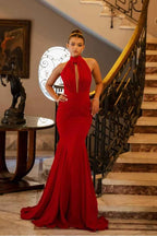 Halter Sleeveless Long Mermaid Prom Dress With Ruffles Pleated