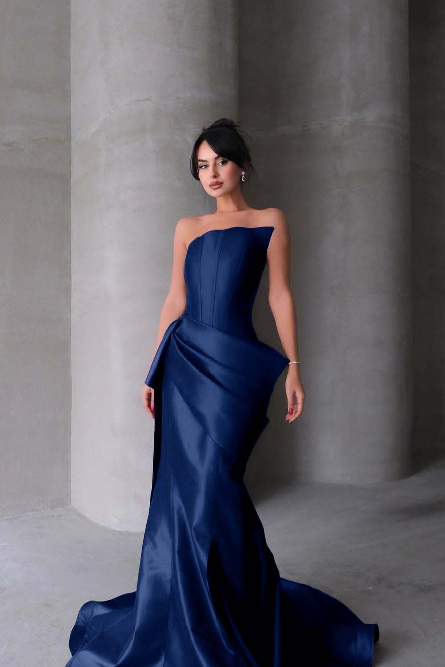 Chic Strapless Sleeveless Mermaid Long Prom Dress With Pleated BMBRIDE