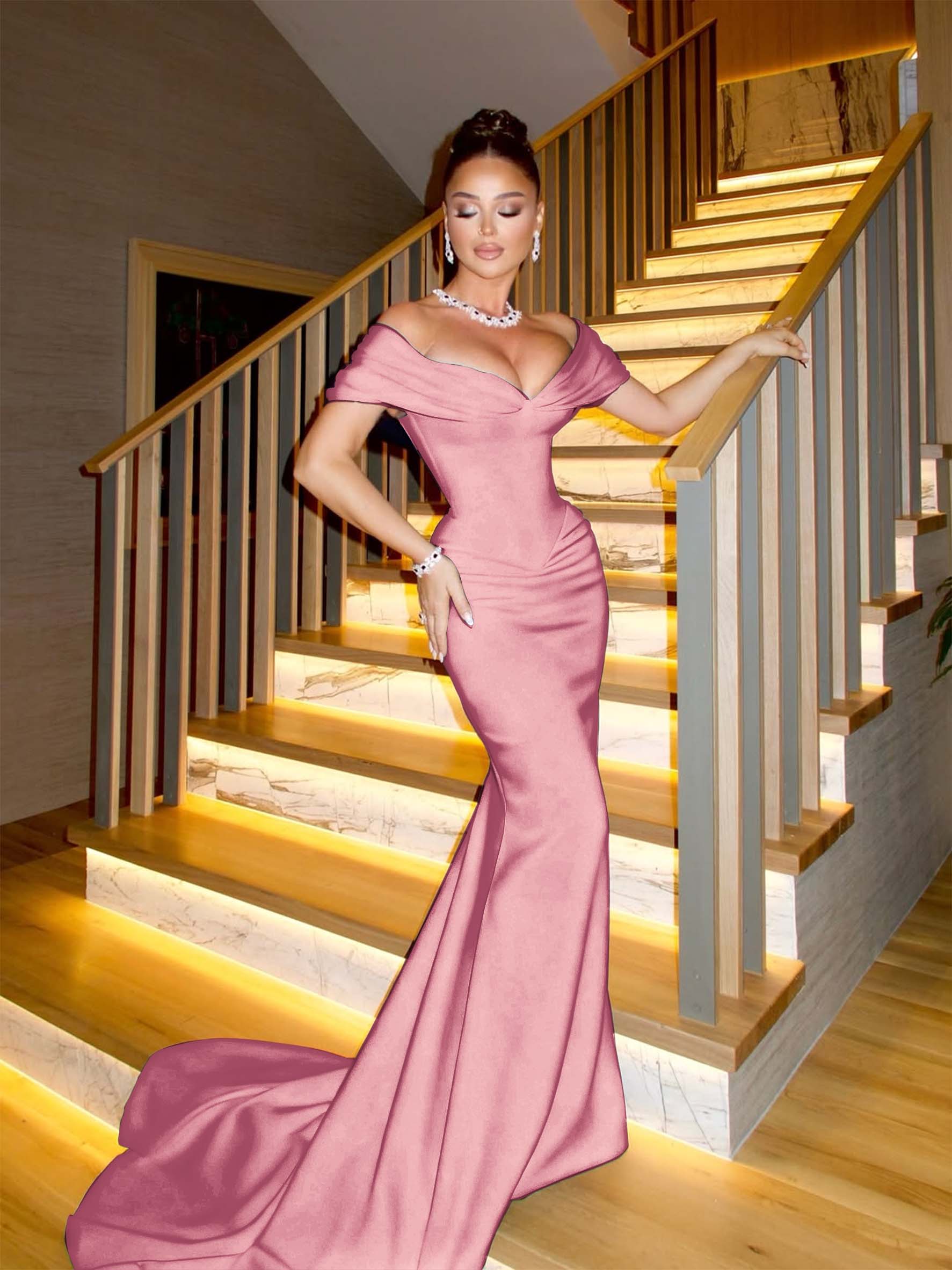 Off The Shoulder Sleeveless Long Mermaid Prom Dress With Pleated BMBRIDE
