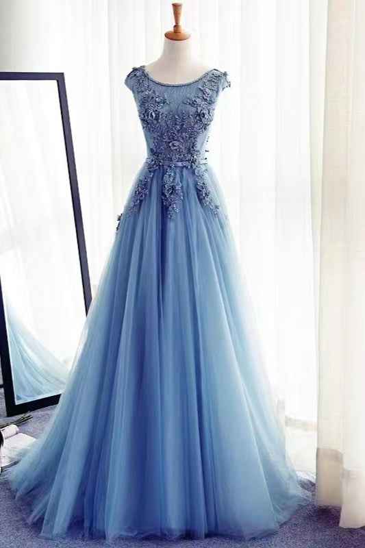 Amazing Jewel Sleeveless A Line Tulle Prom Dress With Appliques