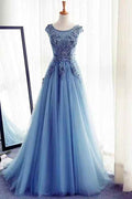 Amazing Jewel Sleeveless A Line Tulle Prom Dress With Appliques