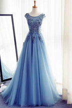Amazing Jewel Sleeveless A Line Tulle Prom Dress With Appliques