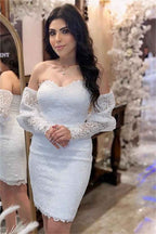 Charming Off the Shoulder Long Sleeves Sweetheart Short Prom Dress With Lace