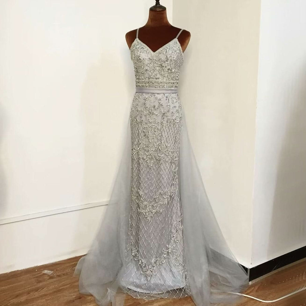 Champagne Sequined Mesh Prom Dress with Sleeveless A-Line Backless Style BM bride