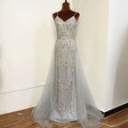 Champagne Sequined Mesh Prom Dress with Sleeveless A-Line Backless Style BM bride