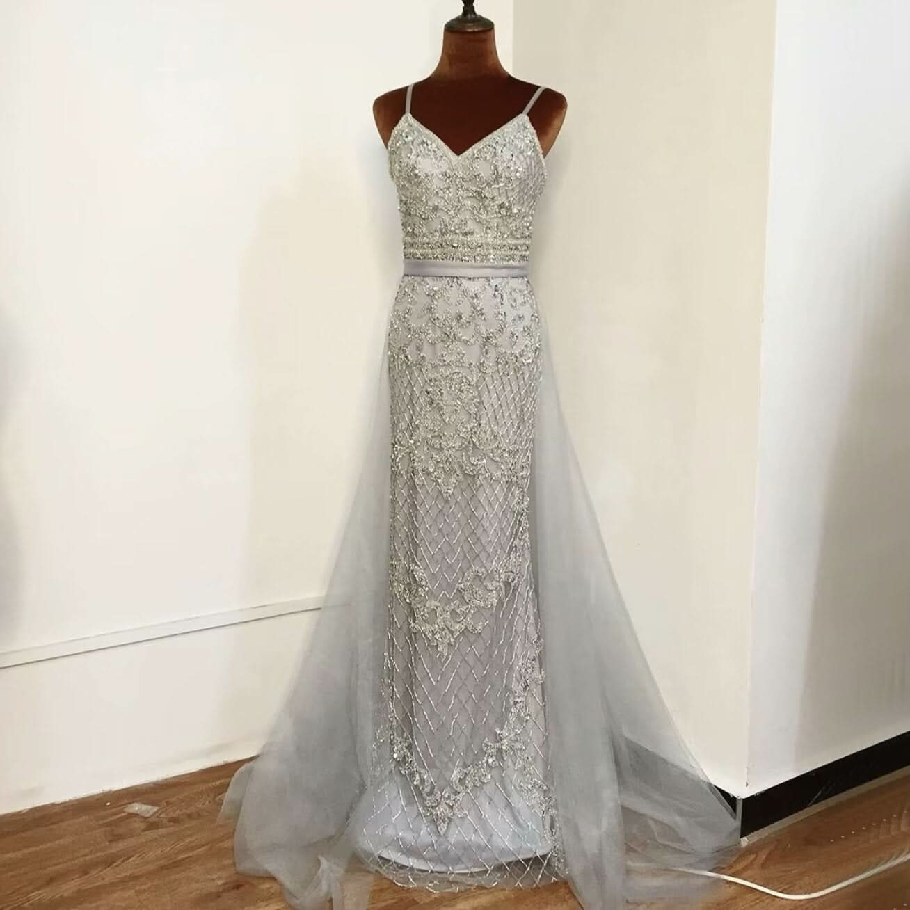 Champagne Sequined Mesh Prom Dress with Sleeveless A-Line Backless Style BM bride