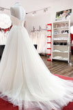 Sweetheart Long A-Line Spaghetti Strap Wedding Dress with Tulle Lace BM bride