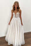 Classy Sheer Tulle Appliques A-line Floor Length Wedding Dress with Elegant Details BM bride