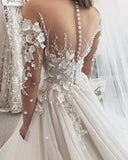 Elegant Sweetheart Long Sleeve A-Line Tulle Wedding Dress with Lace Appliques BM bride
