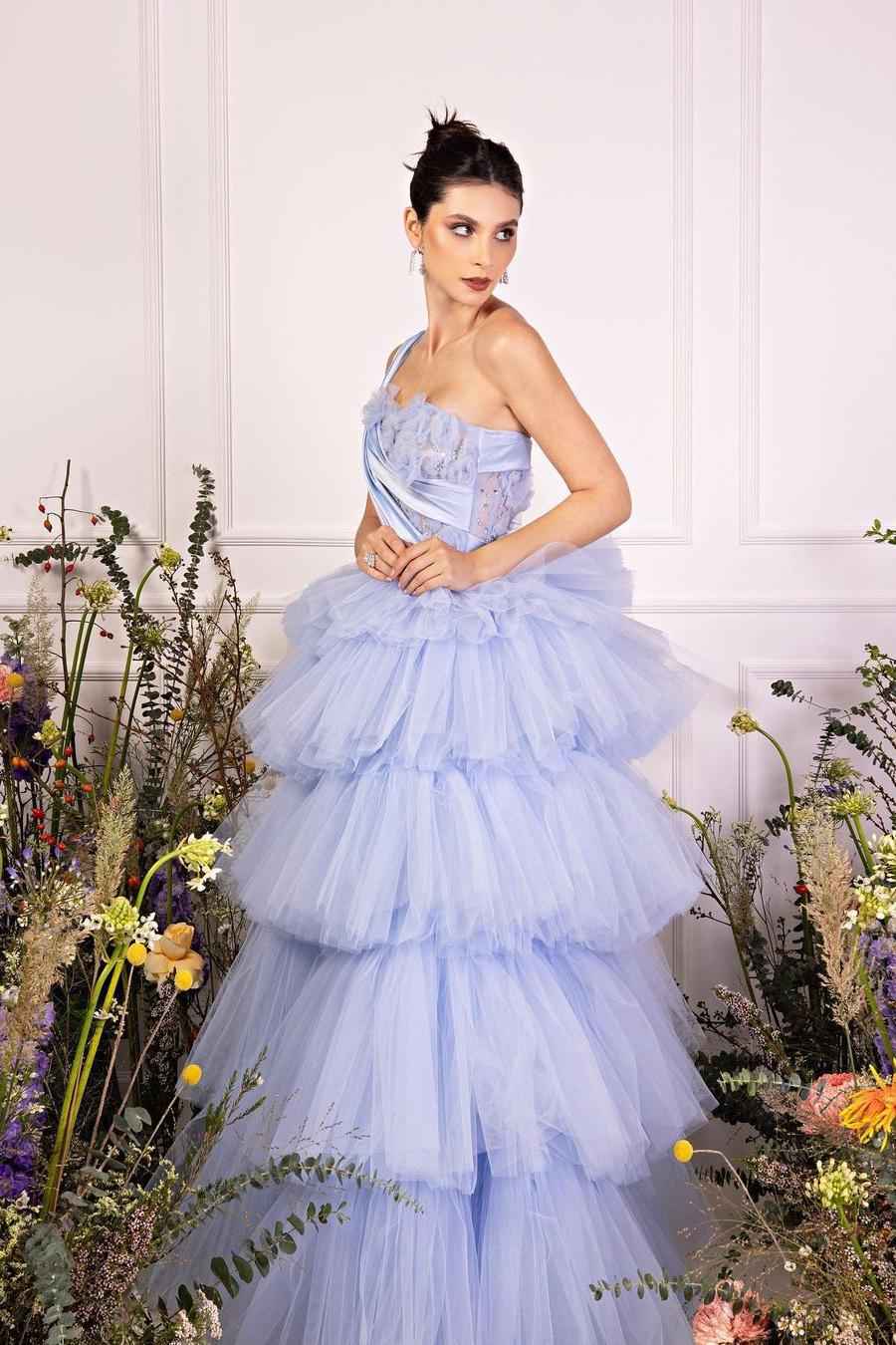Chic Tulle One Shoulder Sleeveless Ball Gown Long Prom Dress