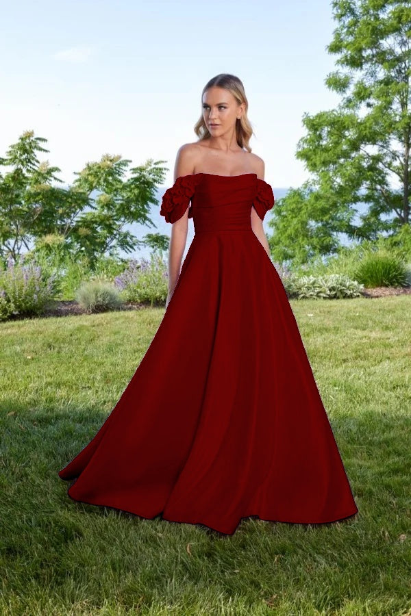 Off the Shoulder Sleeveless Long A Line Prom Dress With Pleated BMBRIDE