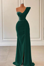 Sage One-Shoulder Mermaid Prom Dress with Beadings and Split BM bride