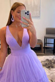 Elegant Lilac Sleeveless V-Neck Tulle Layers Prom Dress BM bride
