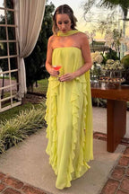 Chic Halter Strapless Sleeveless Long Prom Dress With Ruffles