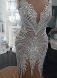 Champagne Mermaid Wedding Gown with Crystals V-Neck Backless for a Sparkling Appearance BM bride