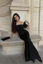 One Shoulder Sleeveless Strapless Mermaid Long Prom Dress With Pleated