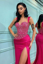 Fuchsia Straps Mermaid Prom Dress with Split BM bride