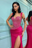 Fuchsia Straps Mermaid Prom Dress with Split BM bride